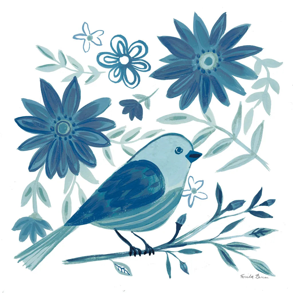 Blue Bird I by Farida Zaman. SKU 79039a. Archival Giclee Fine art print for wall decor.
