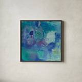 Blue Bouquet by Farida Zaman. Shown in a sleek black glass frame for a contemporary gallery look. Available as an archival giclee rolled canvas, fine art paper, or poster print. SKU 38705a.