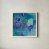 Blue Bouquet by Farida Zaman. Shown in a crisp white glass frame for a clean and minimalist style. Available as an archival giclee rolled canvas, fine art paper, or poster print. SKU 38705a.