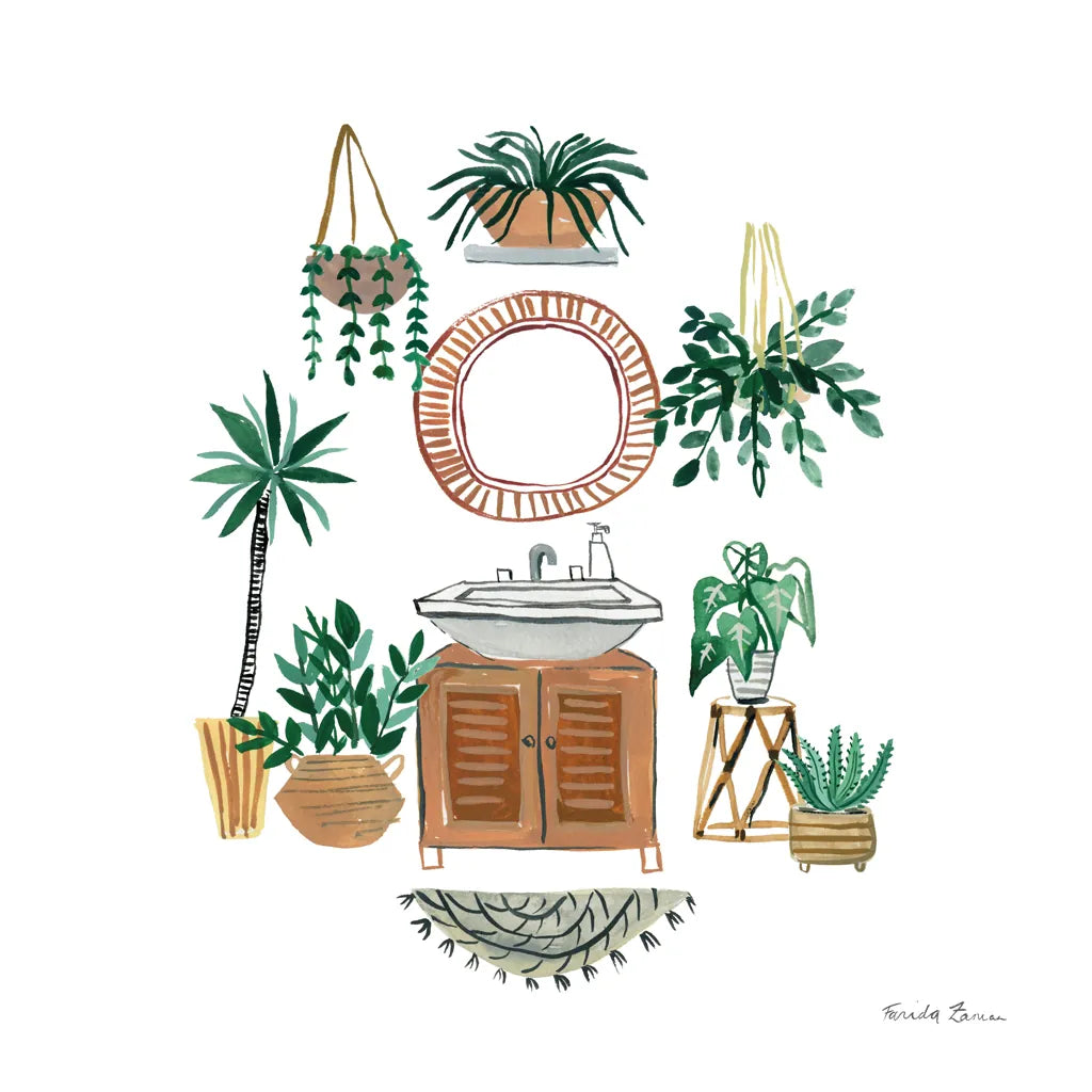 Boho Bathroom I by Farida Zaman. SKU 82870a. Archival Giclee Fine art print for wall decor.