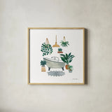 Boho Bathroom II by Farida Zaman. Shown in a natural wood glass frame for a timeless modern aesthetic. Available as an archival giclee rolled canvas, fine art paper, or poster print. SKU 82871a.