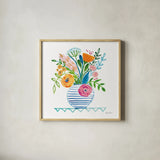 Bountiful Blooms I by Farida Zaman. Shown in a natural wood glass frame for a timeless modern aesthetic. Available as an archival giclee rolled canvas, fine art paper, or poster print. SKU 63535a.