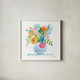 Bountiful Blooms I by Farida Zaman. Shown in a crisp white glass frame for a clean and minimalist style. Available as an archival giclee rolled canvas, fine art paper, or poster print. SKU 63535a.