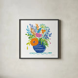 Bountiful Blooms II by Farida Zaman. Shown in a sleek black glass frame for a contemporary gallery look. Available as an archival giclee rolled canvas, fine art paper, or poster print. SKU 63536a.