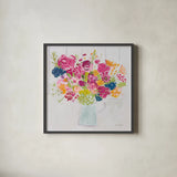 Bouquet for You Bright by Farida Zaman. Shown in a sleek black glass frame for a contemporary gallery look. Available as an archival giclee rolled canvas, fine art paper, or poster print. SKU 46149a.