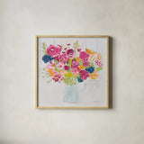 Bouquet for You Bright by Farida Zaman. Shown in a natural wood glass frame for a timeless modern aesthetic. Available as an archival giclee rolled canvas, fine art paper, or poster print. SKU 46149a.