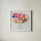 Bouquet for You Bright by Farida Zaman. Shown in a crisp white glass frame for a clean and minimalist style. Available as an archival giclee rolled canvas, fine art paper, or poster print. SKU 46149a.