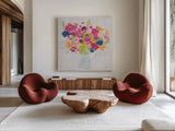 Bouquet for You Bright by Farida Zaman. Shown as extra-large giant wall art in a modern living room. Available as an archival giclee rolled canvas, fine art paper, or poster print. SKU 46149a.