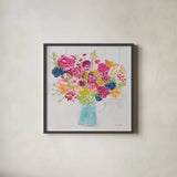 Bouquet for You Bright v2 by Farida Zaman. Shown in a sleek black glass frame for a contemporary gallery look. Available as an archival giclee rolled canvas, fine art paper, or poster print. SKU 51476a.