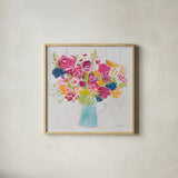 Bouquet for You Bright v2 by Farida Zaman. Shown in a natural wood glass frame for a timeless modern aesthetic. Available as an archival giclee rolled canvas, fine art paper, or poster print. SKU 51476a.