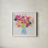 Bouquet for You Bright v2 by Farida Zaman. Shown in a crisp white glass frame for a clean and minimalist style. Available as an archival giclee rolled canvas, fine art paper, or poster print. SKU 51476a.