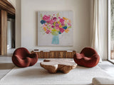 Bouquet for You Bright v2 by Farida Zaman. Shown as extra-large giant wall art in a modern living room. Available as an archival giclee rolled canvas, fine art paper, or poster print. SKU 51476a.