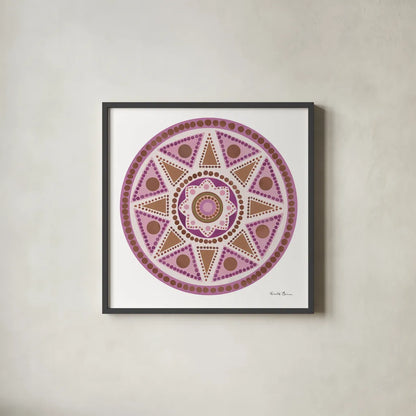 Bright Mandala I by Farida Zaman. Shown in a sleek black glass frame for a contemporary gallery look. Available as an archival giclee rolled canvas, fine art paper, or poster print. SKU 88141a.