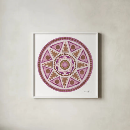 Bright Mandala I by Farida Zaman. Shown in a crisp white glass frame for a clean and minimalist style. Available as an archival giclee rolled canvas, fine art paper, or poster print. SKU 88141a.