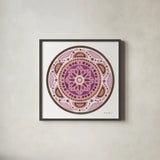 Bright Mandala II by Farida Zaman. Shown in a sleek black glass frame for a contemporary gallery look. Available as an archival giclee rolled canvas, fine art paper, or poster print. SKU 88142a.