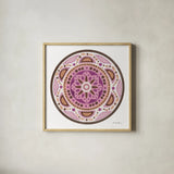 Bright Mandala II by Farida Zaman. Shown in a natural wood glass frame for a timeless modern aesthetic. Available as an archival giclee rolled canvas, fine art paper, or poster print. SKU 88142a.
