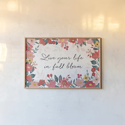 Bright Petals I by Farida Zaman. shown as a paper print in a natural frame. Available as a archival giclee rolled canvas, fine art paper, or poster print. SKU 54190i.