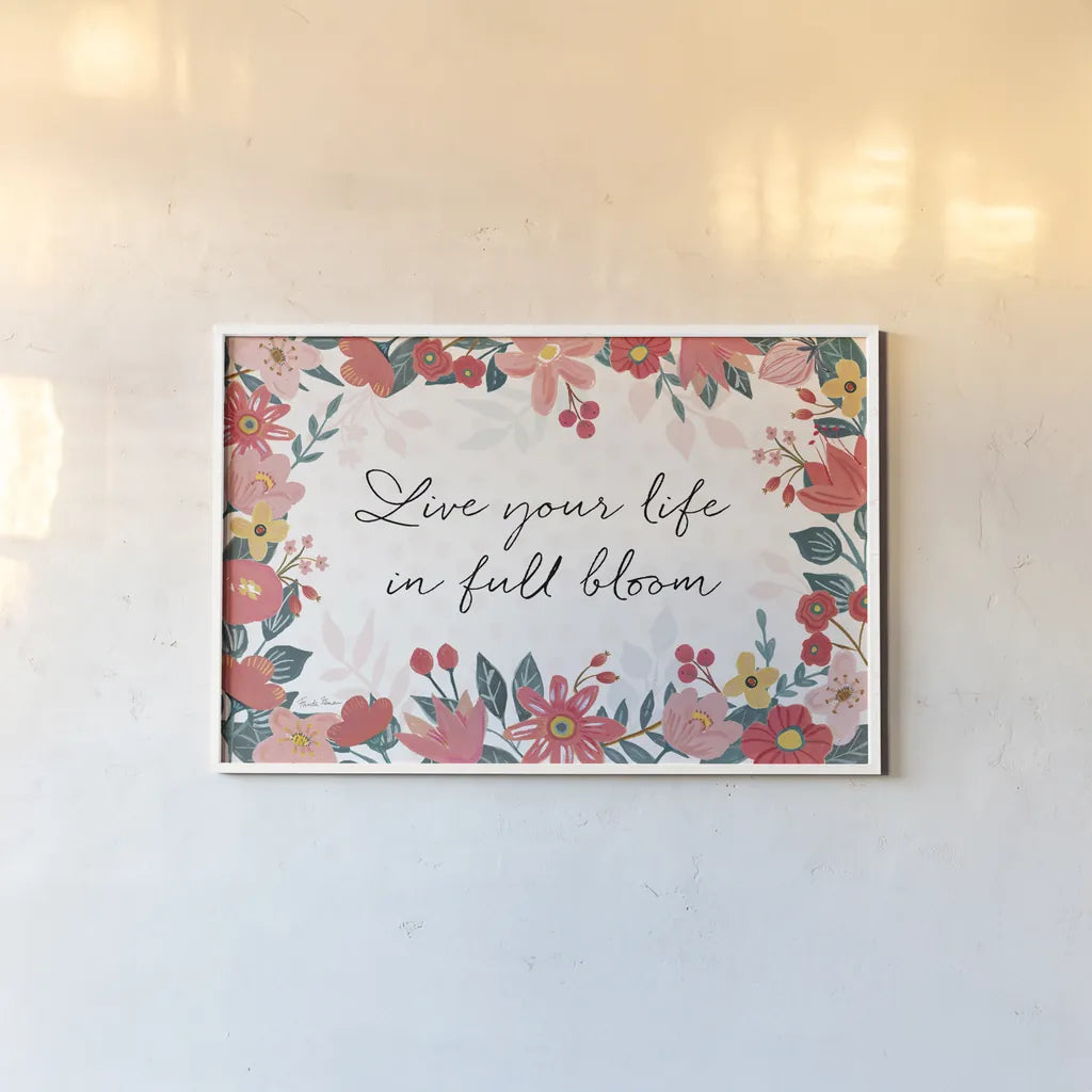 Bright Petals I by Farida Zaman. shown as a paper print in a white frame. Available as a archival giclee rolled canvas, fine art paper, or poster print. SKU 54190i.