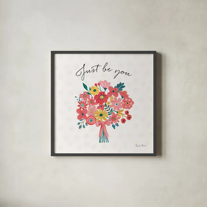 Bright Petals II by Farida Zaman. Shown in a sleek black glass frame for a contemporary gallery look. Available as an archival giclee rolled canvas, fine art paper, or poster print. SKU 54191a.