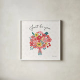 Bright Petals II by Farida Zaman. Shown in a crisp white glass frame for a clean and minimalist style. Available as an archival giclee rolled canvas, fine art paper, or poster print. SKU 54191a.