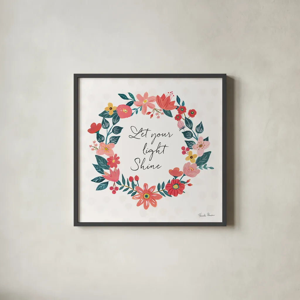 Bright Petals IV by Farida Zaman. Shown in a sleek black glass frame for a contemporary gallery look. Available as an archival giclee rolled canvas, fine art paper, or poster print. SKU 54193a.