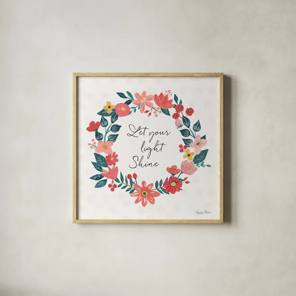 Bright Petals IV by Farida Zaman. Shown in a natural wood glass frame for a timeless modern aesthetic. Available as an archival giclee rolled canvas, fine art paper, or poster print. SKU 54193a.