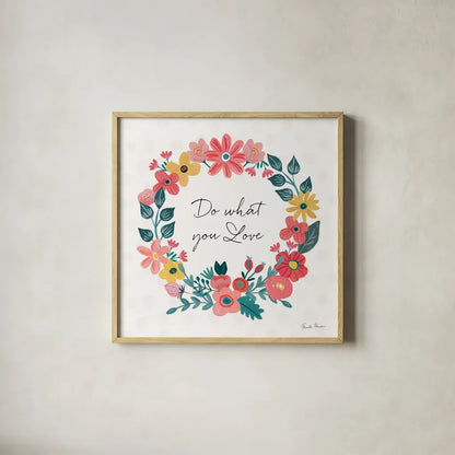 Bright Petals V by Farida Zaman. Shown in a natural wood glass frame for a timeless modern aesthetic. Available as an archival giclee rolled canvas, fine art paper, or poster print. SKU 54194a.