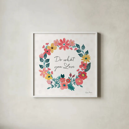 Bright Petals V by Farida Zaman. Shown in a crisp white glass frame for a clean and minimalist style. Available as an archival giclee rolled canvas, fine art paper, or poster print. SKU 54194a.