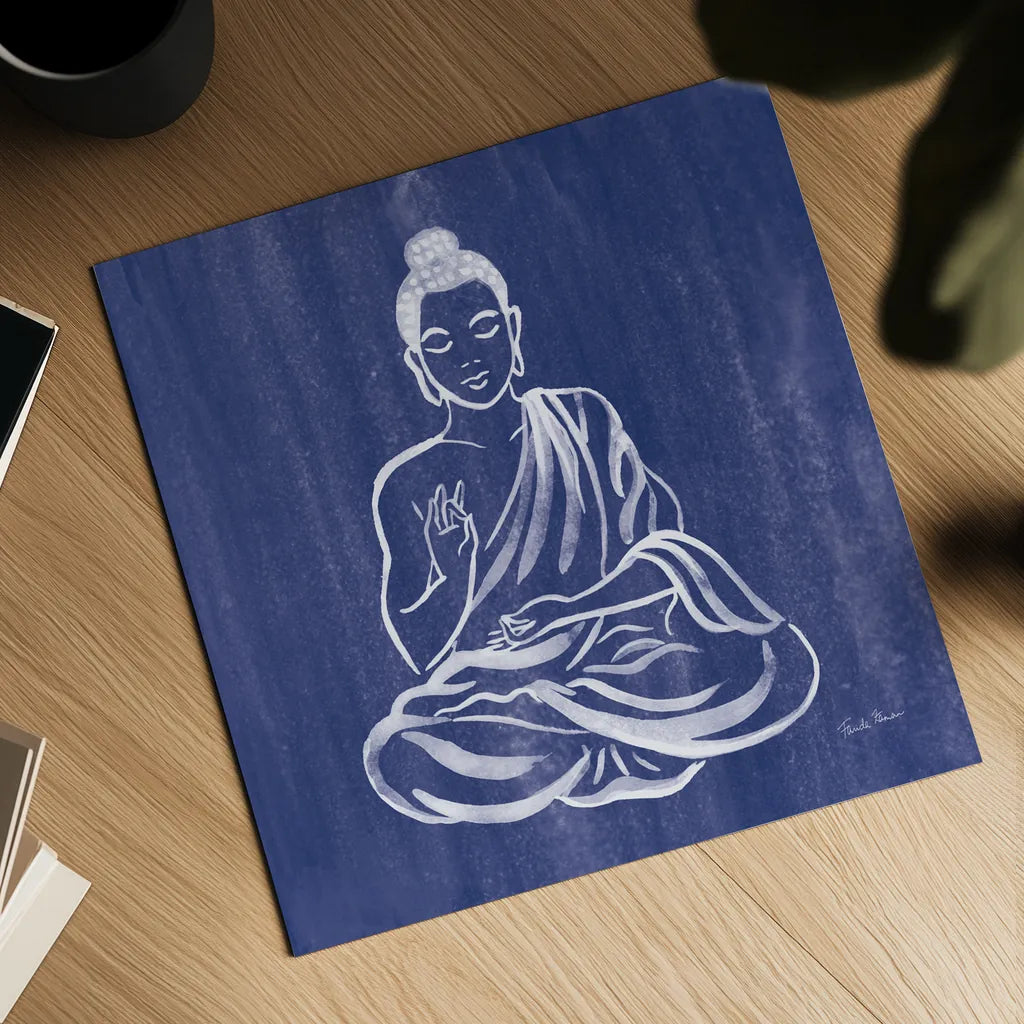 Buddha by Farida Zaman. Shown as a detailed flat fine art print, highlighting archival giclee quality. Available as an archival giclee rolled canvas, fine art paper, or poster print. SKU 64620a.