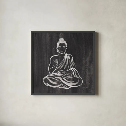 Buddha Gray by Farida Zaman. Shown in a sleek black glass frame for a contemporary gallery look. Available as an archival giclee rolled canvas, fine art paper, or poster print. SKU 68206a.