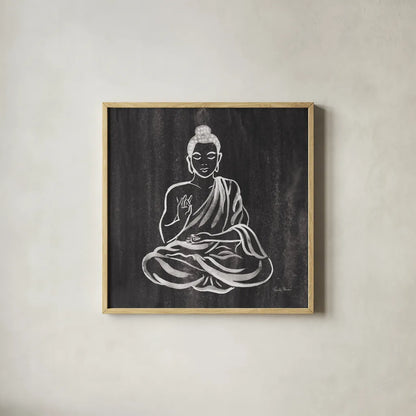 Buddha Gray by Farida Zaman. Shown in a natural wood glass frame for a timeless modern aesthetic. Available as an archival giclee rolled canvas, fine art paper, or poster print. SKU 68206a.