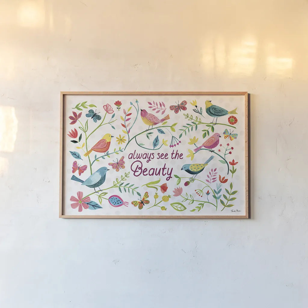 Budding Beauty I by Farida Zaman. shown as a paper print in a natural frame. Available as a archival giclee rolled canvas, fine art paper, or poster print. SKU 53808i.