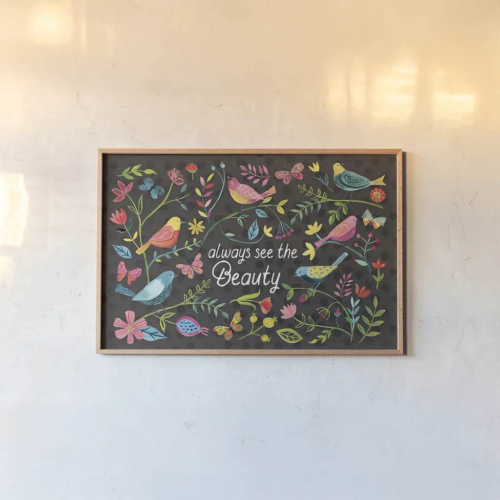 Budding Beauty I Dark by Farida Zaman. shown as a paper print in a natural frame. Available as a archival giclee rolled canvas, fine art paper, or poster print. SKU 53813i.