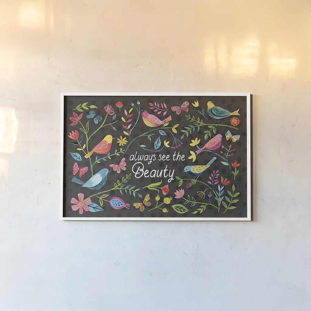 Budding Beauty I Dark by Farida Zaman. shown as a paper print in a white frame. Available as a archival giclee rolled canvas, fine art paper, or poster print. SKU 53813i.