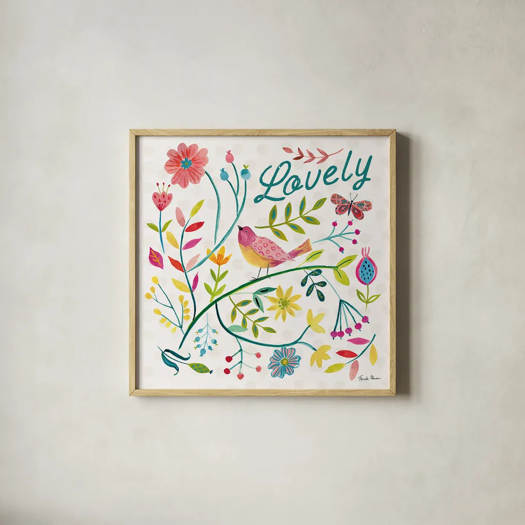 Budding Beauty II by Farida Zaman. Shown in a natural wood glass frame for a timeless modern aesthetic. Available as an archival giclee rolled canvas, fine art paper, or poster print. SKU 53809a.