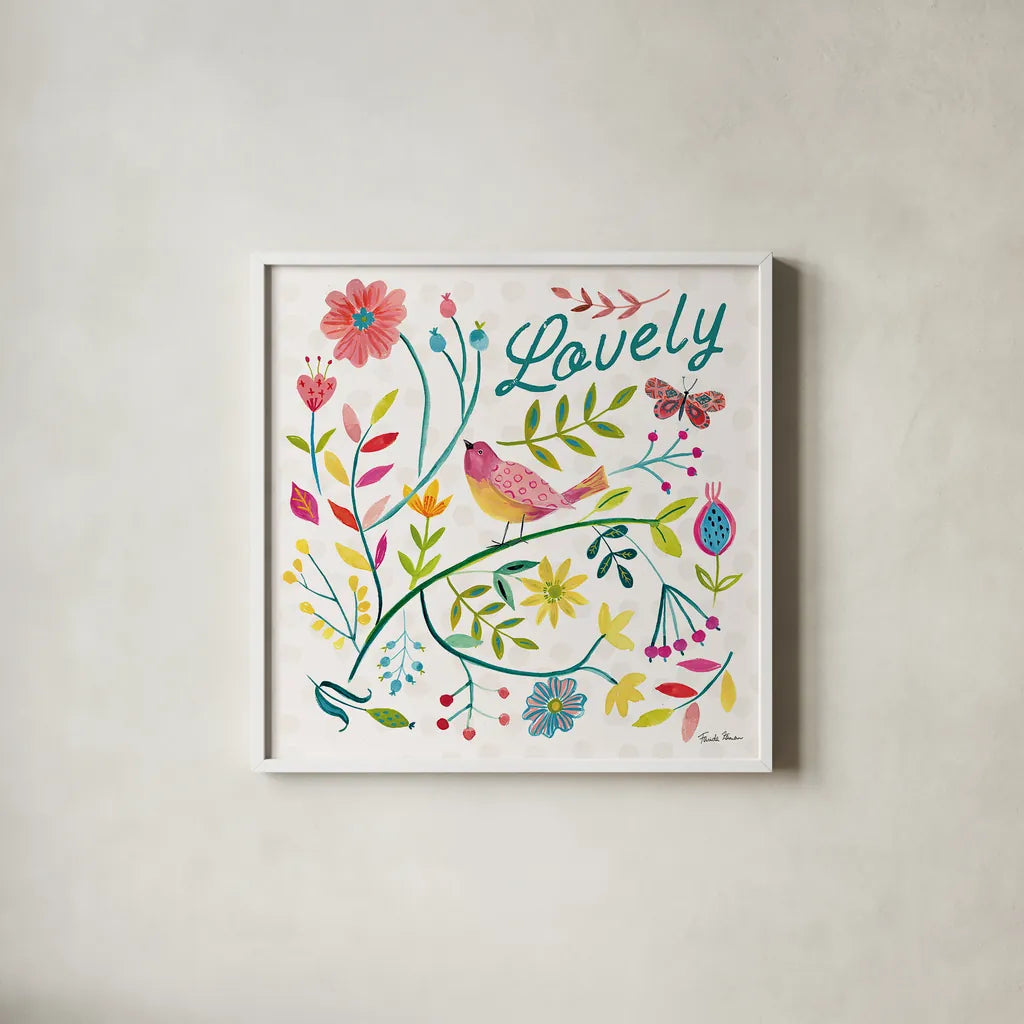 Budding Beauty II by Farida Zaman. Shown in a crisp white glass frame for a clean and minimalist style. Available as an archival giclee rolled canvas, fine art paper, or poster print. SKU 53809a.