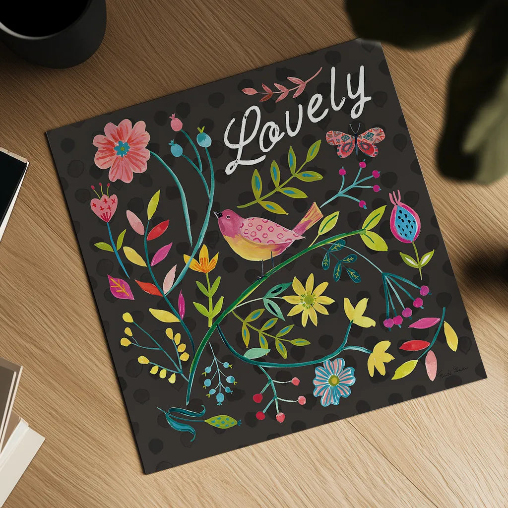 Budding Beauty II Dark by Farida Zaman. Shown as a detailed flat fine art print, highlighting archival giclee quality. Available as an archival giclee rolled canvas, fine art paper, or poster print. SKU 53814a.