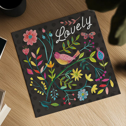 Budding Beauty II Dark by Farida Zaman. Shown as a detailed flat fine art print, highlighting archival giclee quality. Available as an archival giclee rolled canvas, fine art paper, or poster print. SKU 53814a.