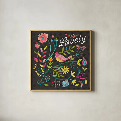 Budding Beauty II Dark by Farida Zaman. Shown in a natural wood glass frame for a timeless modern aesthetic. Available as an archival giclee rolled canvas, fine art paper, or poster print. SKU 53814a.