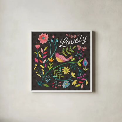 Budding Beauty II Dark by Farida Zaman. Shown in a crisp white glass frame for a clean and minimalist style. Available as an archival giclee rolled canvas, fine art paper, or poster print. SKU 53814a.