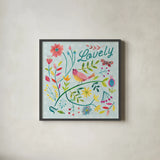 Budding Beauty II Light Blue by Farida Zaman. Shown in a sleek black glass frame for a contemporary gallery look. Available as an archival giclee rolled canvas, fine art paper, or poster print. SKU 54295a.