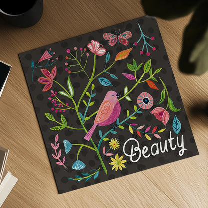 Budding Beauty III Dark by Farida Zaman. Shown as a detailed flat fine art print, highlighting archival giclee quality. Available as an archival giclee rolled canvas, fine art paper, or poster print. SKU 53815a.