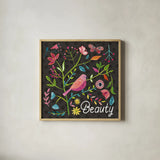 Budding Beauty III Dark by Farida Zaman. Shown in a natural wood glass frame for a timeless modern aesthetic. Available as an archival giclee rolled canvas, fine art paper, or poster print. SKU 53815a.
