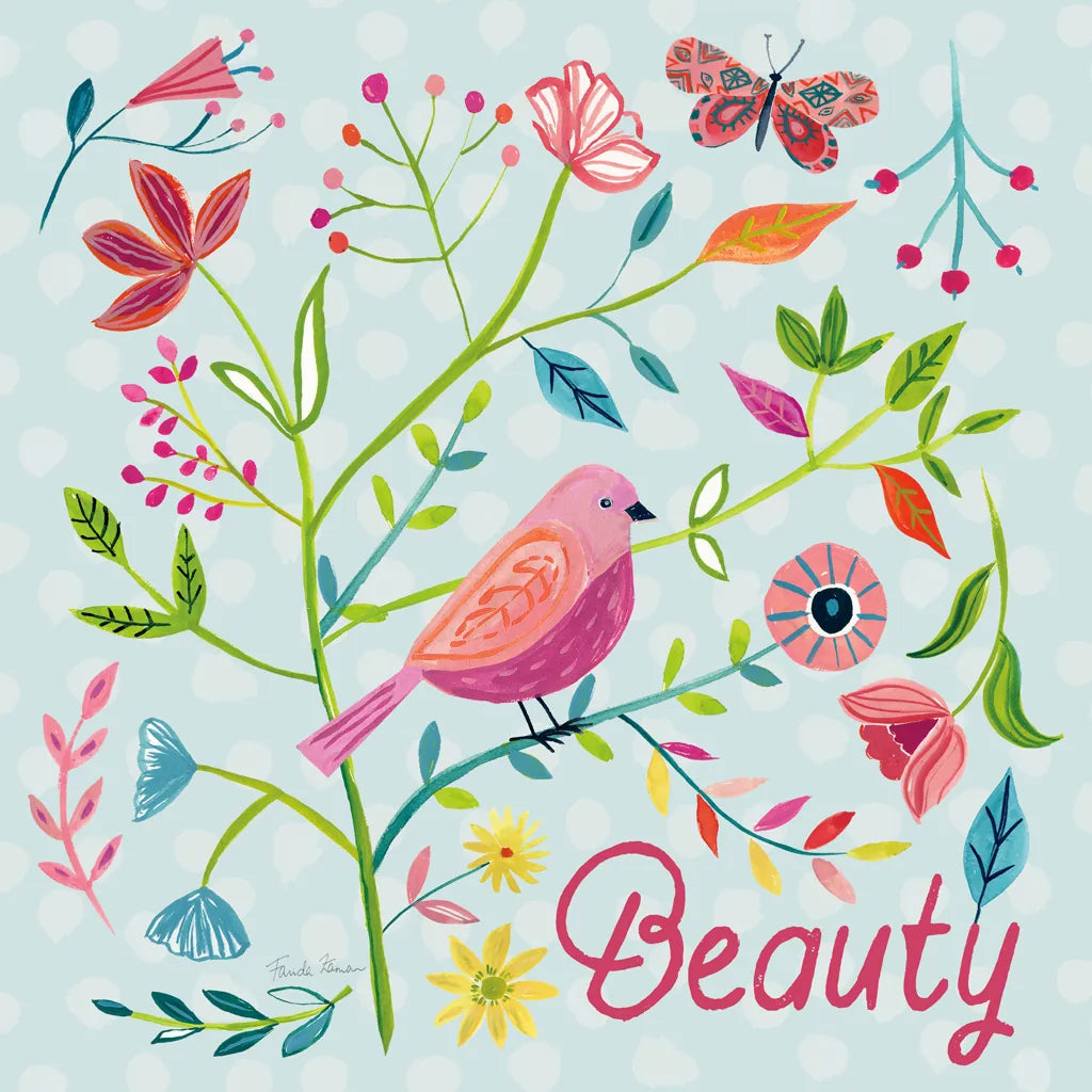 Budding Beauty III Light Blue by Farida Zaman. SKU 54296a. Archival Giclee Fine art print for wall decor.