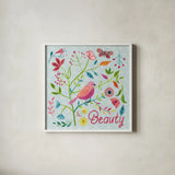 Budding Beauty III Light Blue by Farida Zaman. Shown in a crisp white glass frame for a clean and minimalist style. Available as an archival giclee rolled canvas, fine art paper, or poster print. SKU 54296a.