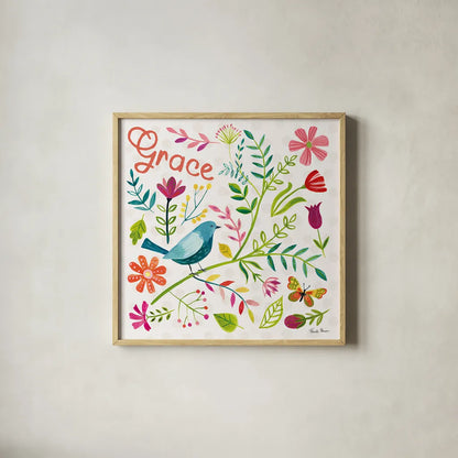 Budding Beauty IV by Farida Zaman. Shown in a natural wood glass frame for a timeless modern aesthetic. Available as an archival giclee rolled canvas, fine art paper, or poster print. SKU 53811a.