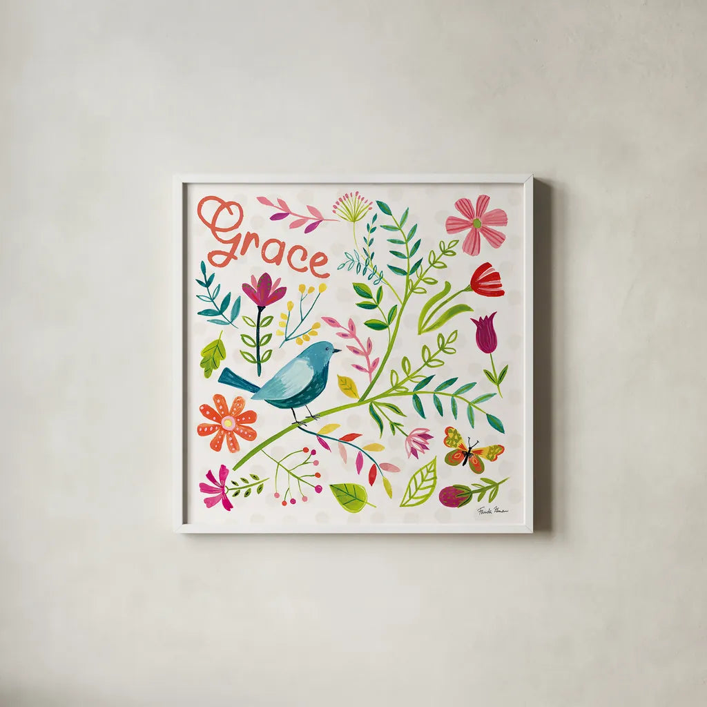 Budding Beauty IV by Farida Zaman. Shown in a crisp white glass frame for a clean and minimalist style. Available as an archival giclee rolled canvas, fine art paper, or poster print. SKU 53811a.