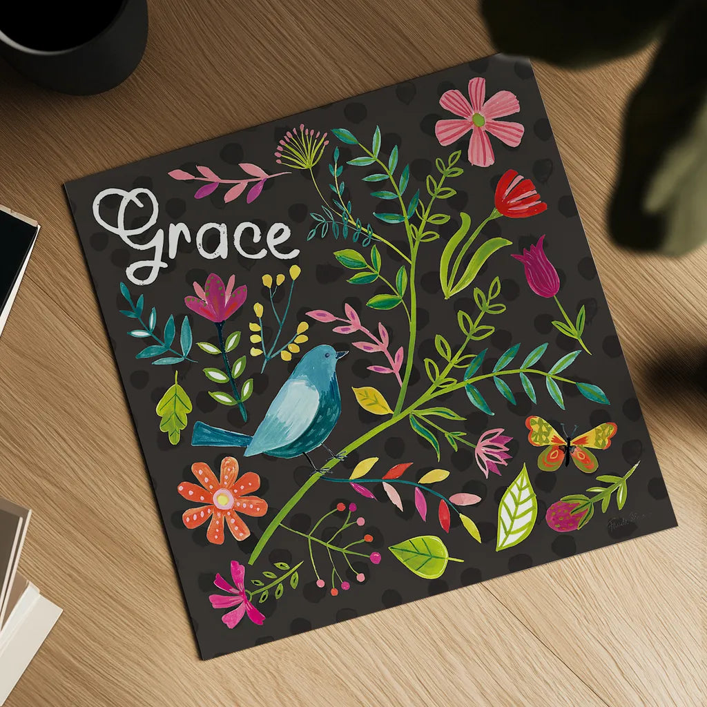 Budding Beauty IV Dark by Farida Zaman. Shown as a detailed flat fine art print, highlighting archival giclee quality. Available as an archival giclee rolled canvas, fine art paper, or poster print. SKU 53816a.