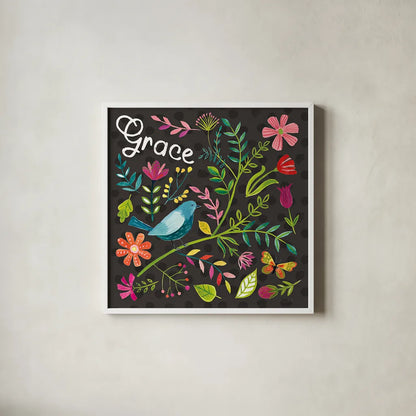 Budding Beauty IV Dark by Farida Zaman. Shown in a crisp white glass frame for a clean and minimalist style. Available as an archival giclee rolled canvas, fine art paper, or poster print. SKU 53816a.