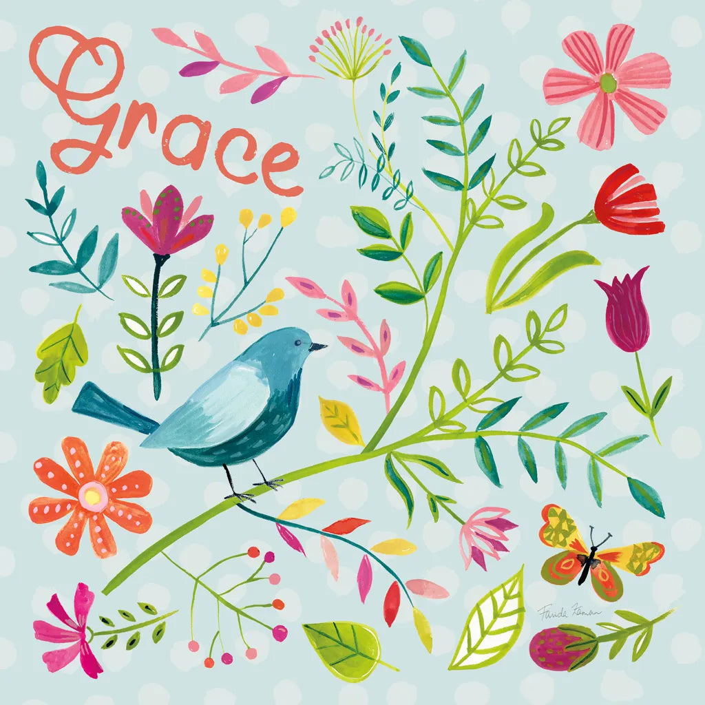 Budding Beauty IV Light Blue by Farida Zaman. SKU 54297a. Archival Giclee Fine art print for wall decor.